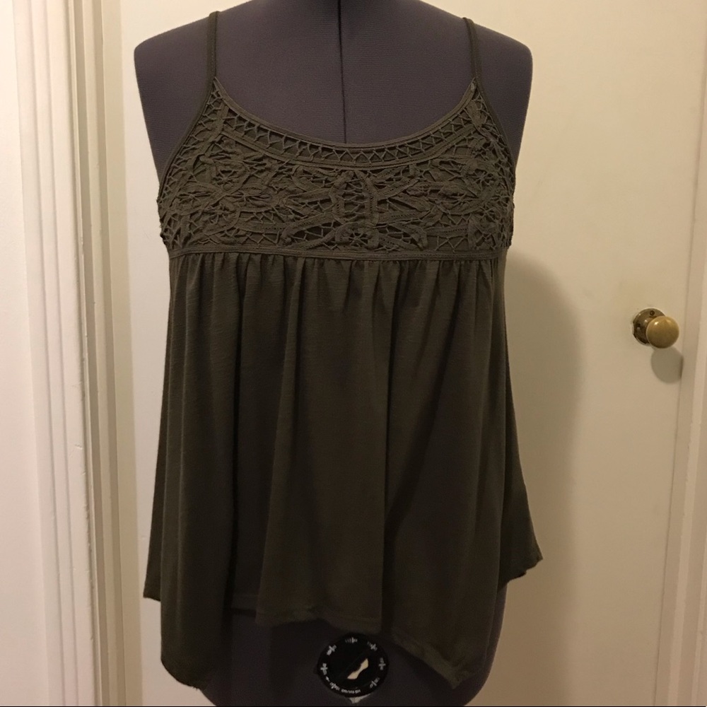 Maurices Women’s Olive Green & Lace Tank Top Sz S
